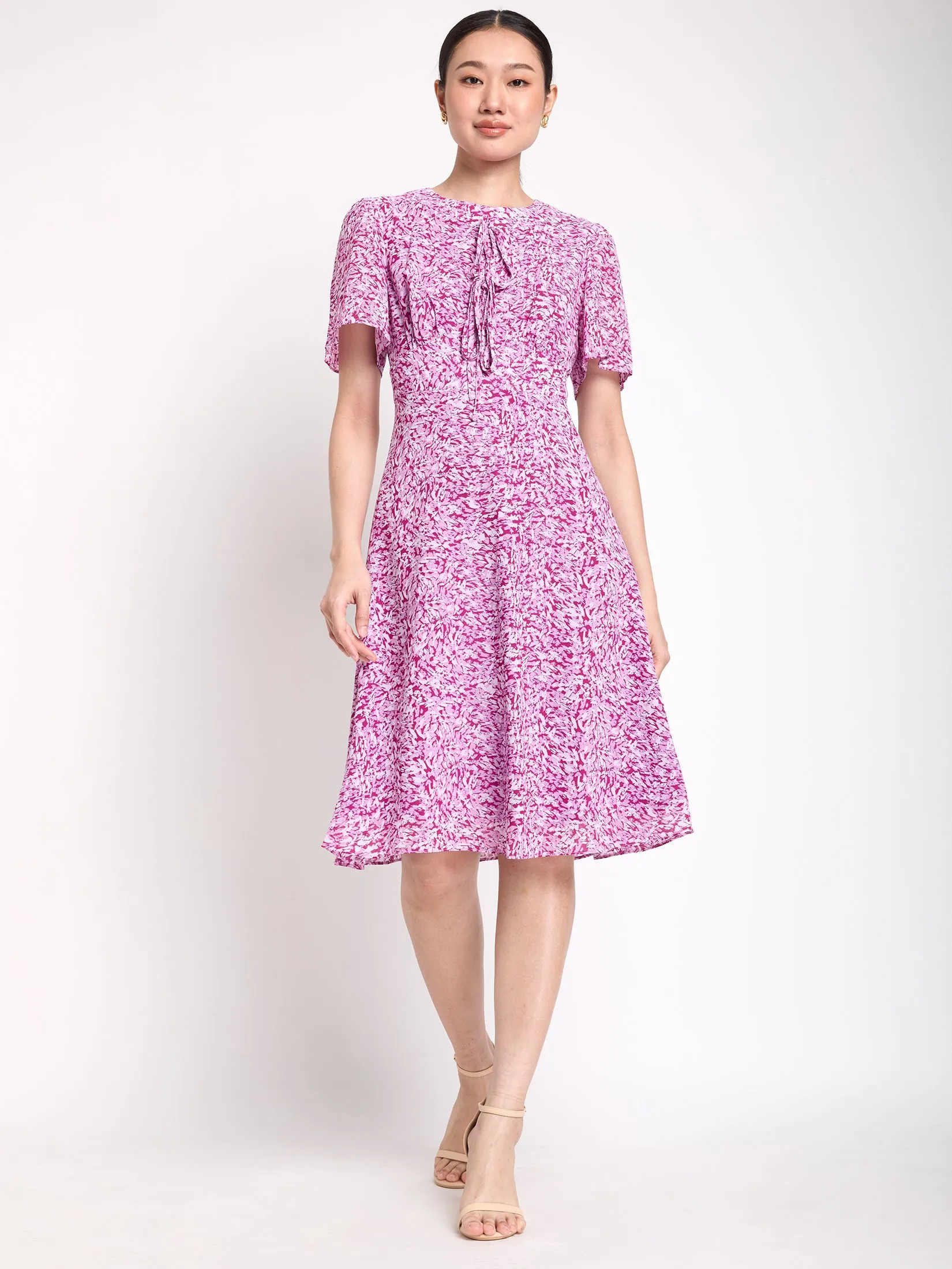 EXPRESSIONS Women Dress Short Sleeves With Front Bow