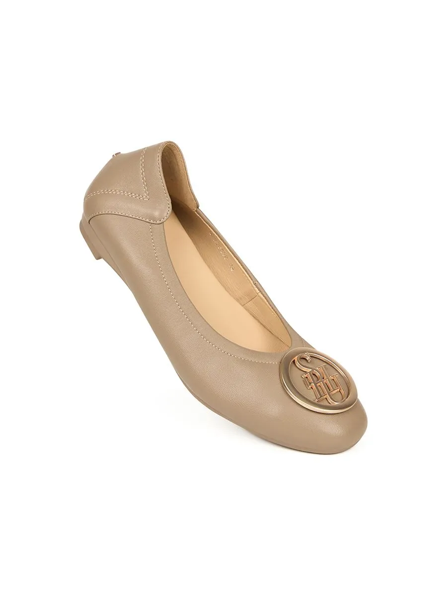 SHU WOMEN  SOFY SOFA 0.5" GOLD SIGNET - ETOUPE