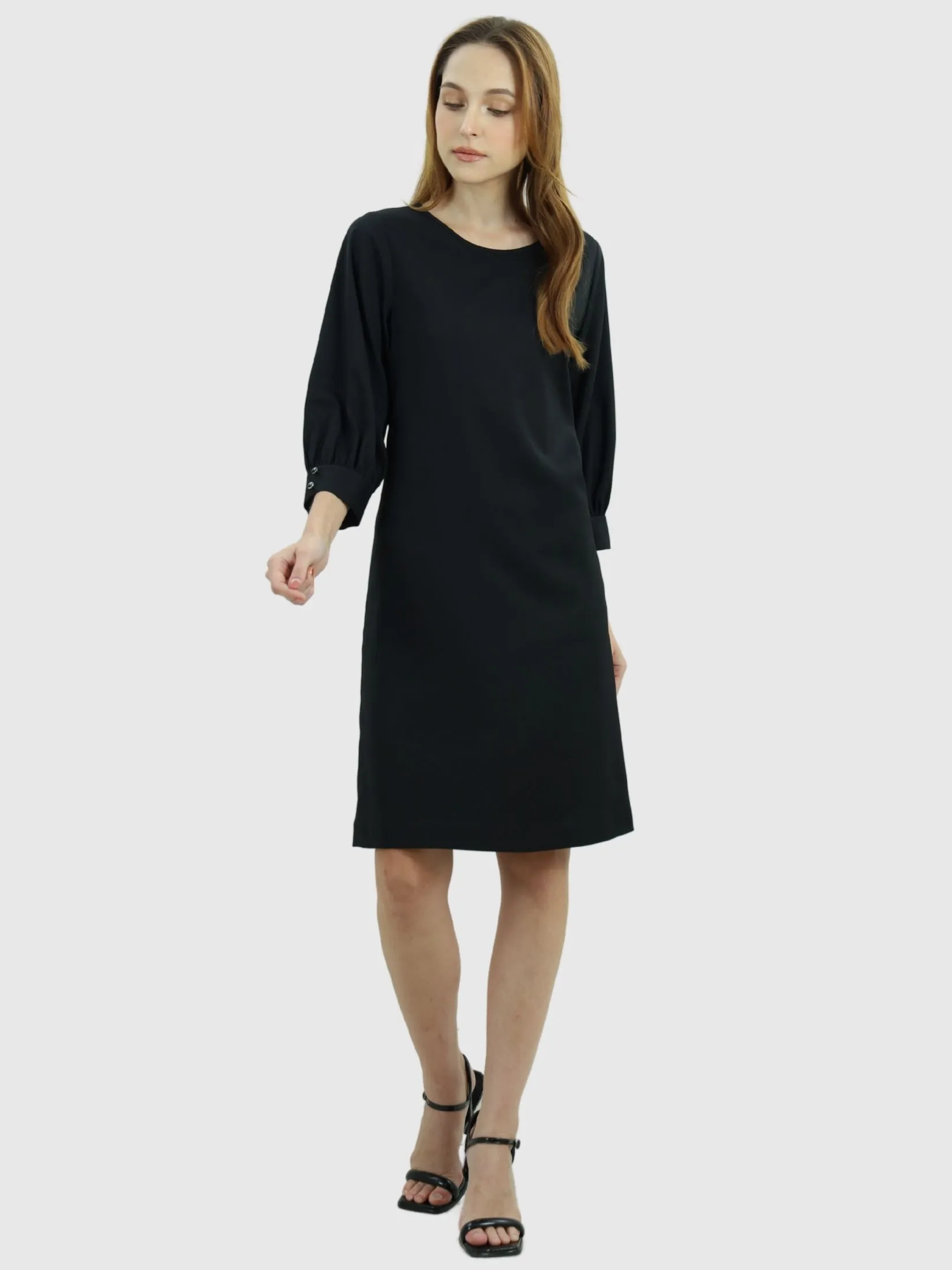 VERONIQA Women Dress Long Sleeves Dobby Black