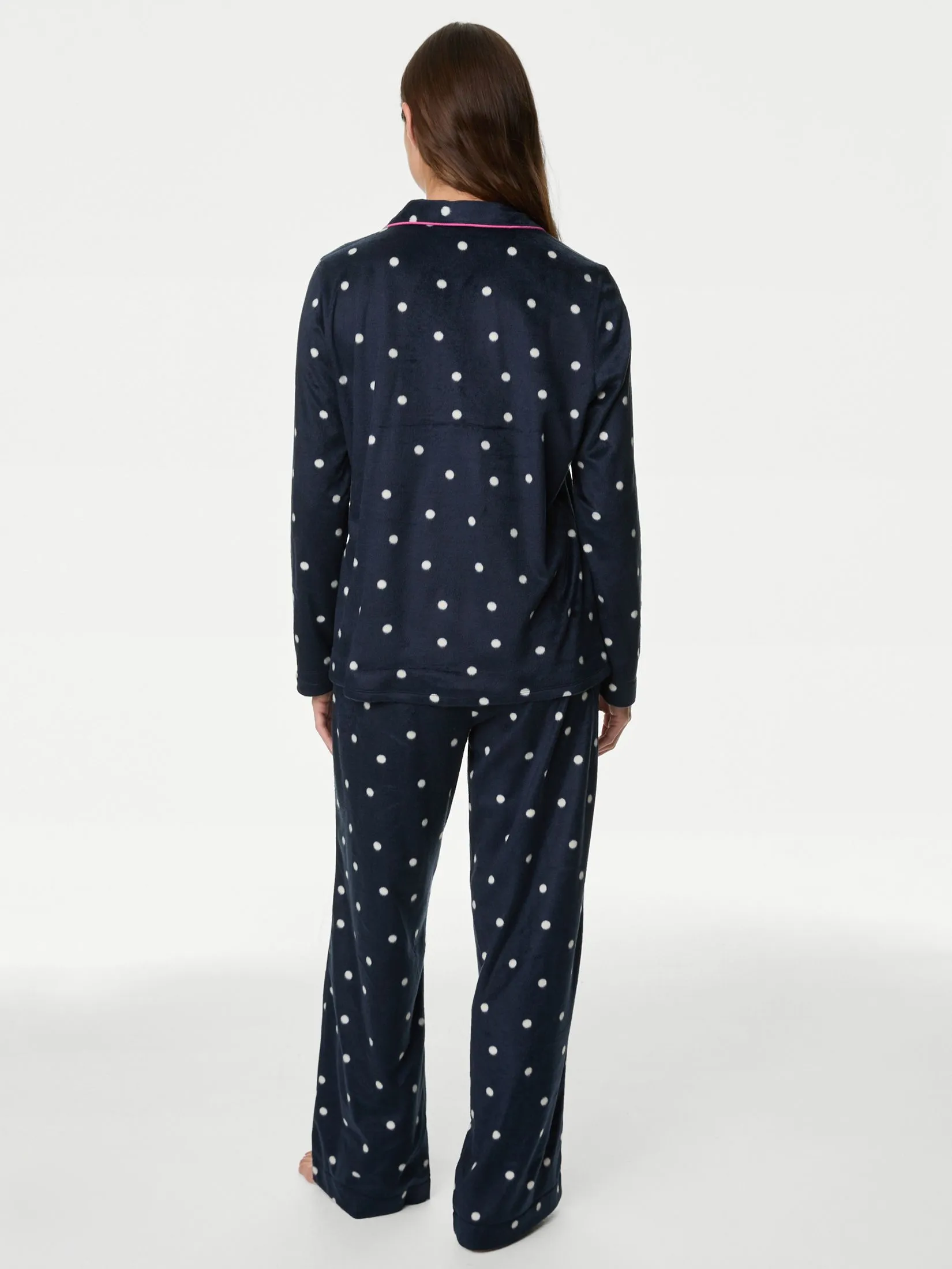 MARKS & SPENCER Women Pyjama Set Fleece Printed Revere