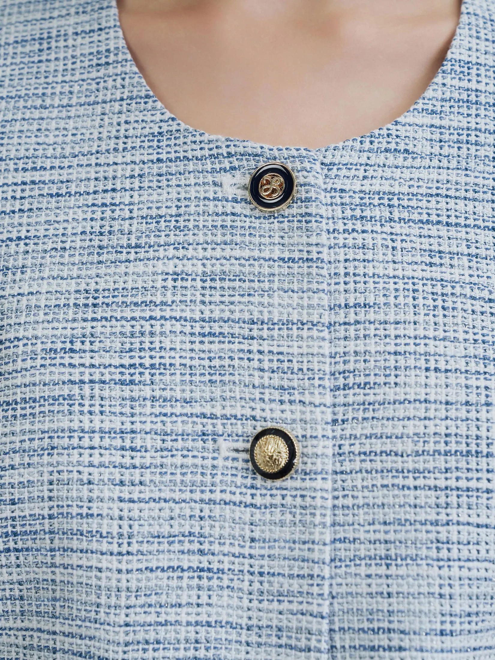 G2000 Women Clothing Cotton Blend Metallic Tweed Jacket Regular Fit - Blue