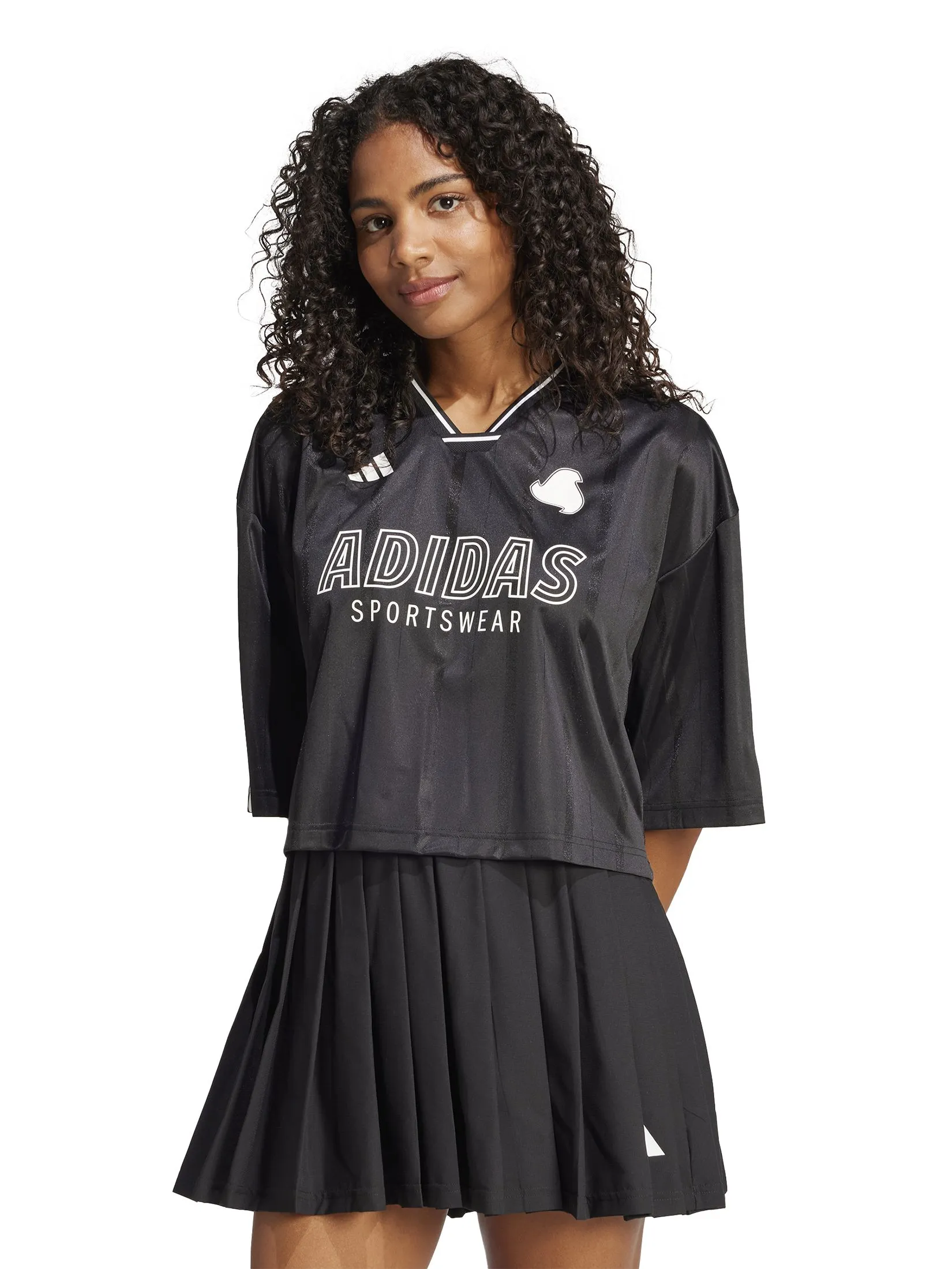 ADIDAS Women Jersey T-Shirt Tiro Cut 3-Stripes Oversized JG4097 Black / Blackwhite