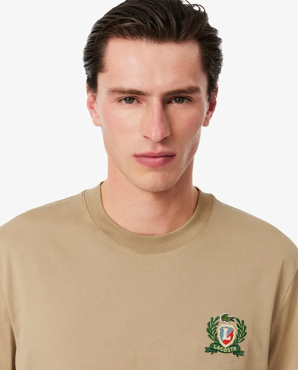 LACOSTE French Made Embroidered Badge T-Shirt Beige
