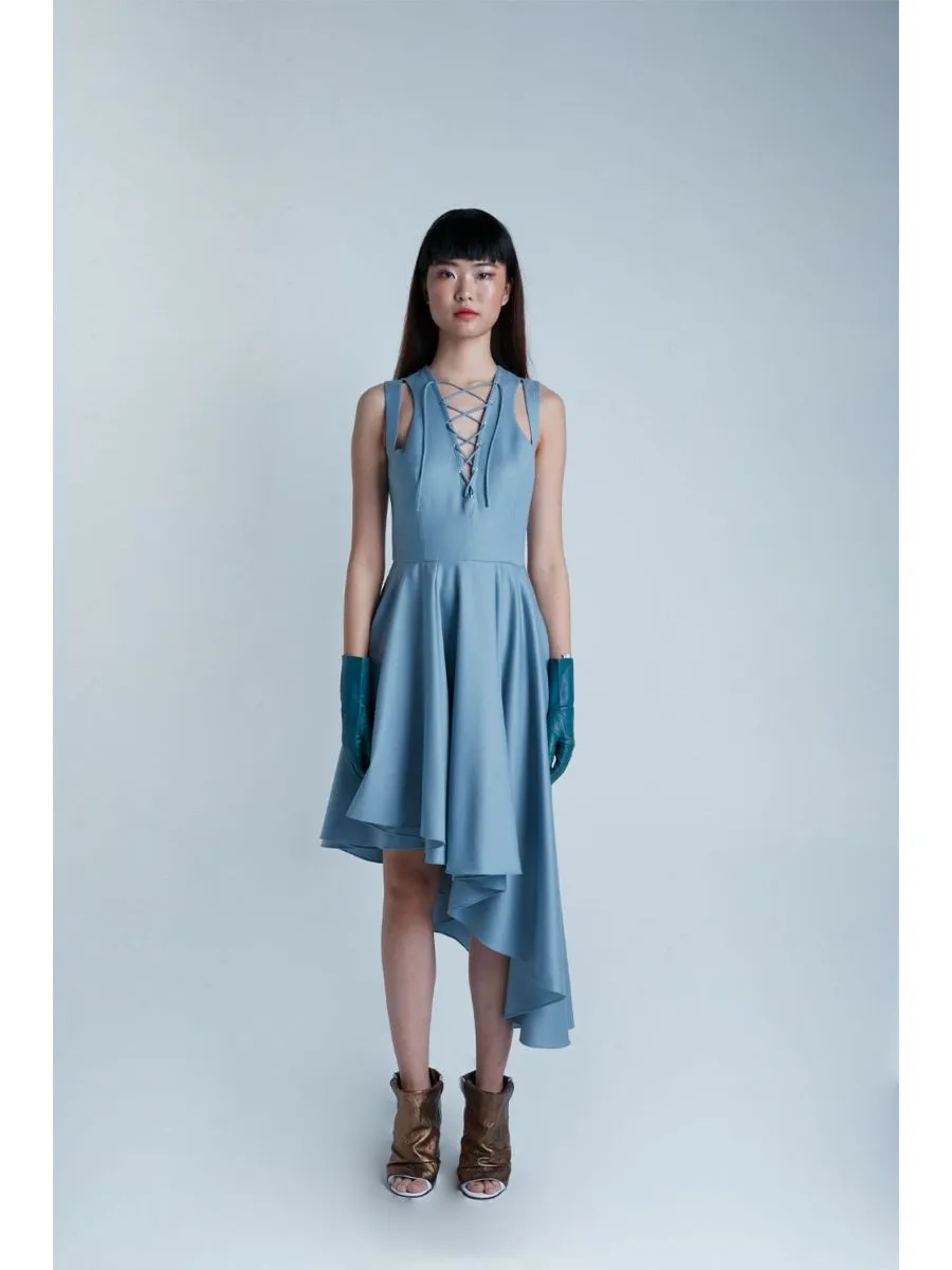 SENADA WOMEN EYELET LIGHT BLUE ASYMMETRIC DRESS