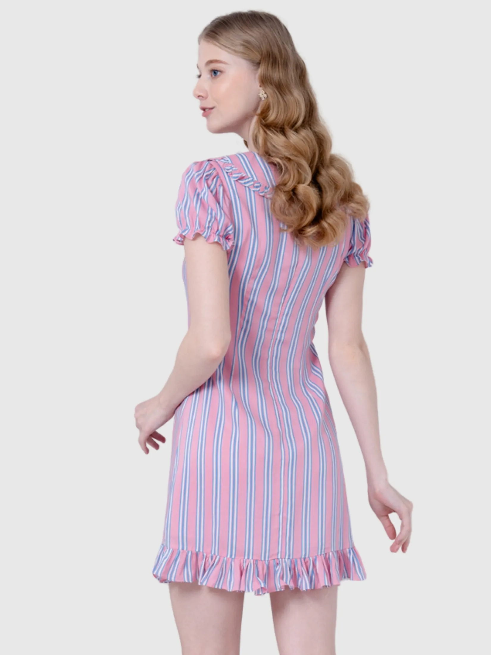 AMILA Women Dress Short Sleeves Cotton Print Pink