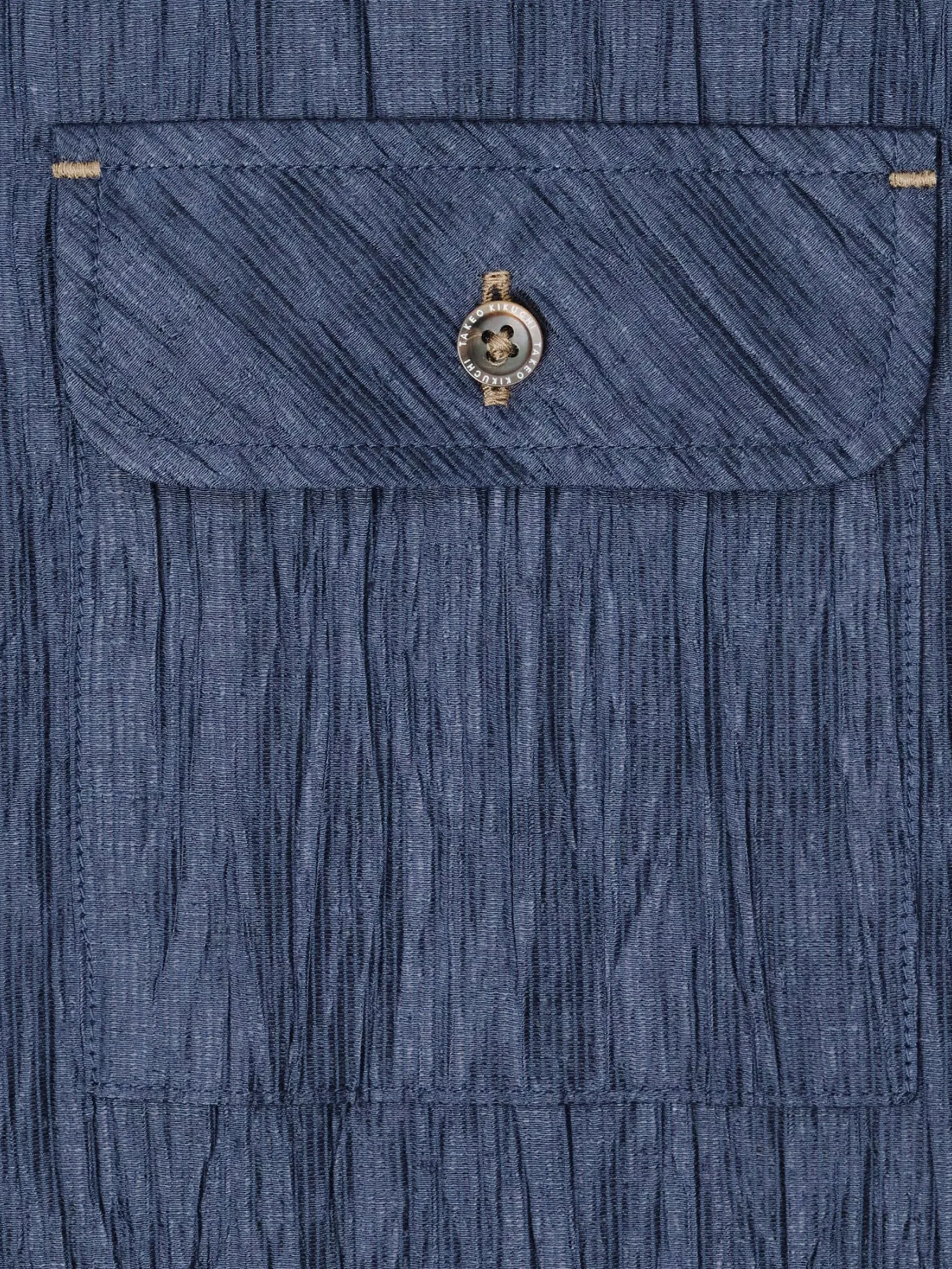 TAKEO KIKUCHI MEN NAVY TEXTURED STRIPE CHECK OVERSIZED SHIRT