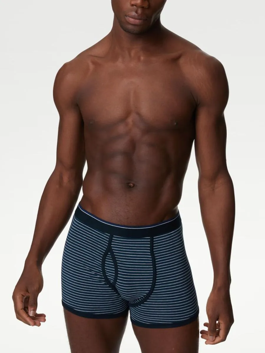 MARKS & SPENCER Men Trunks Pack Cotton Rich Cool & Fresh 5 pcs Navy Mix