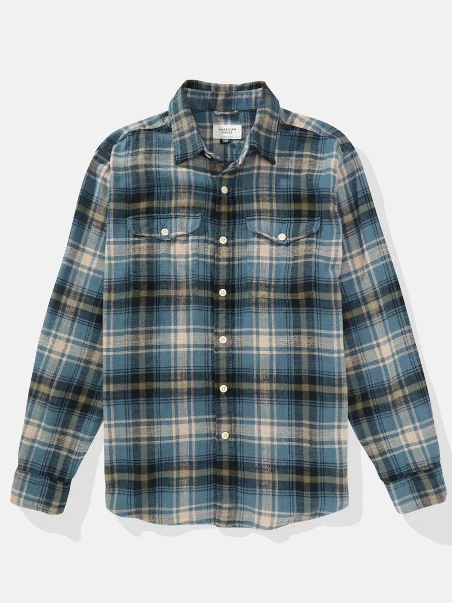 AMERICAN EAGLE MEN CF CSC SALVADOR TWILL FLANNEL 395 TEAL