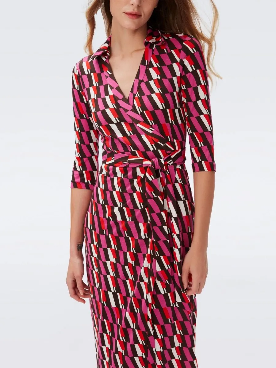 DIANE VON FURSTENBERG DVF ABIGAIL MIDI DRESS ARTA GEO PINK ME