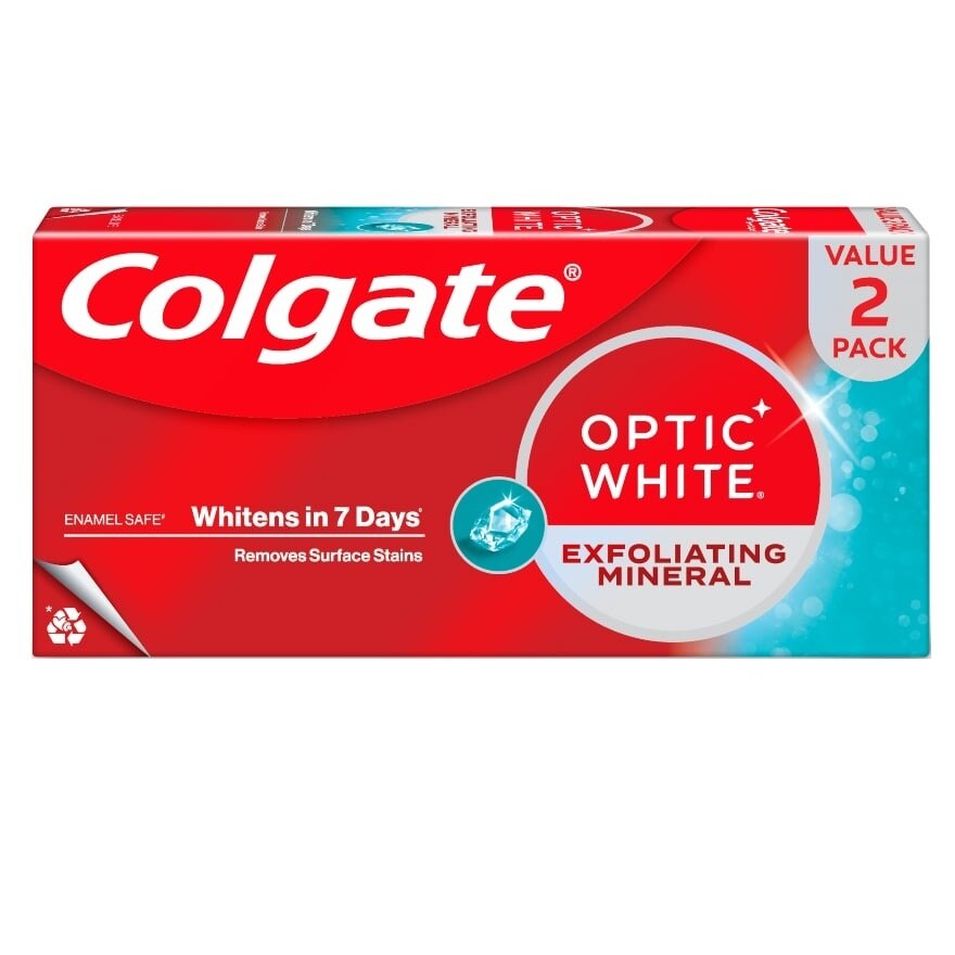 Colgate Toothpaste Optic White Exfoliating Mineral 100 G.Twin Pack - Blue