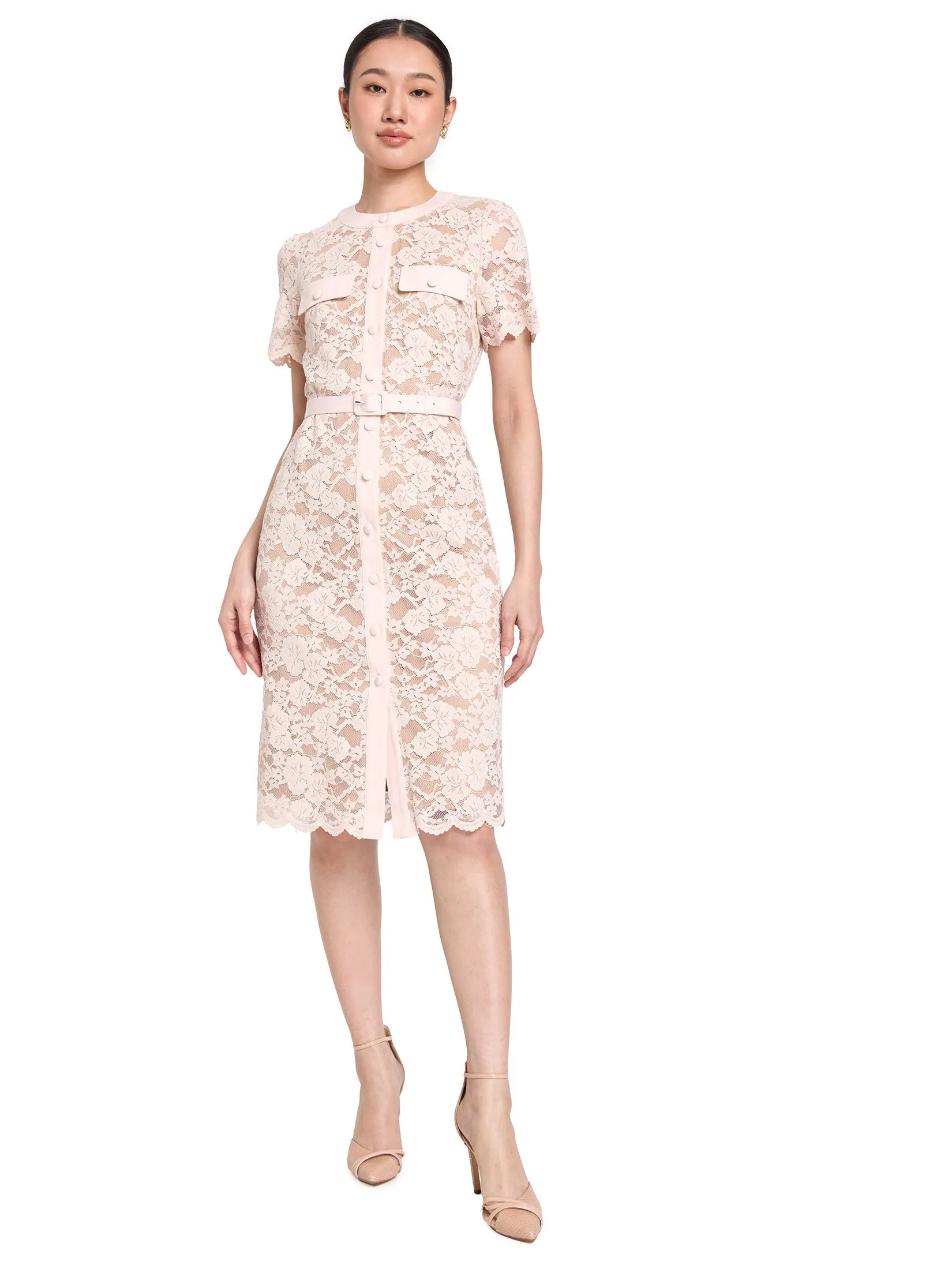 EXPRESSIONS Women Lace Dress With Satin Belt