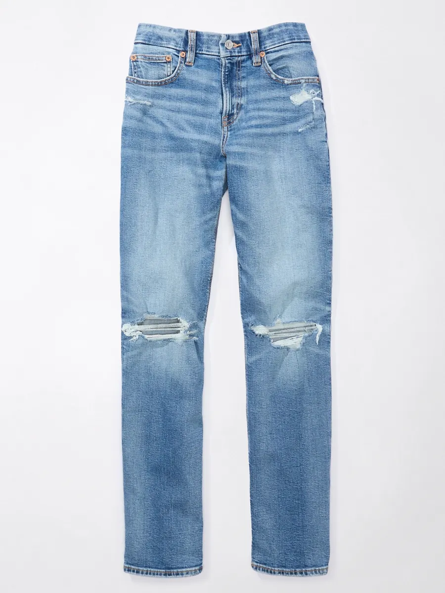 AMERICAN EAGLE WOMEN CURVY STRAIGHT JEANS 826 MEDIUM DESTROY