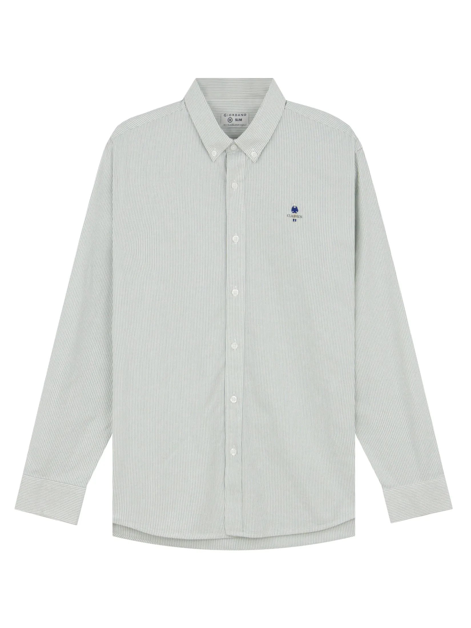 GIORDANO Men's Slim Stretch Oxford Shirts (Classic Man)  Green x White