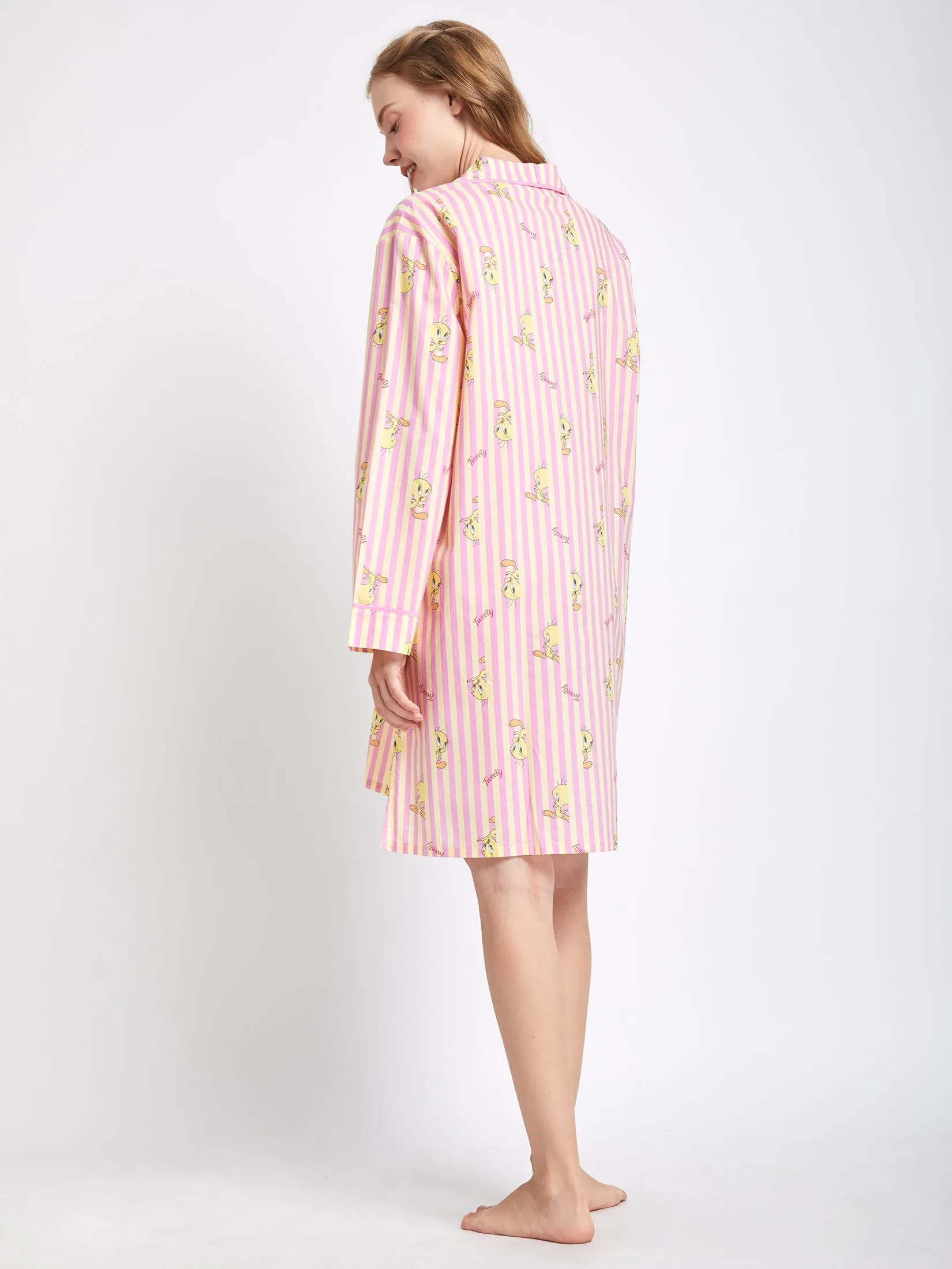 SWEET SENSATIONS Women Pyjamas Dress Long Sleeves Collar Neck Tweety Yellow