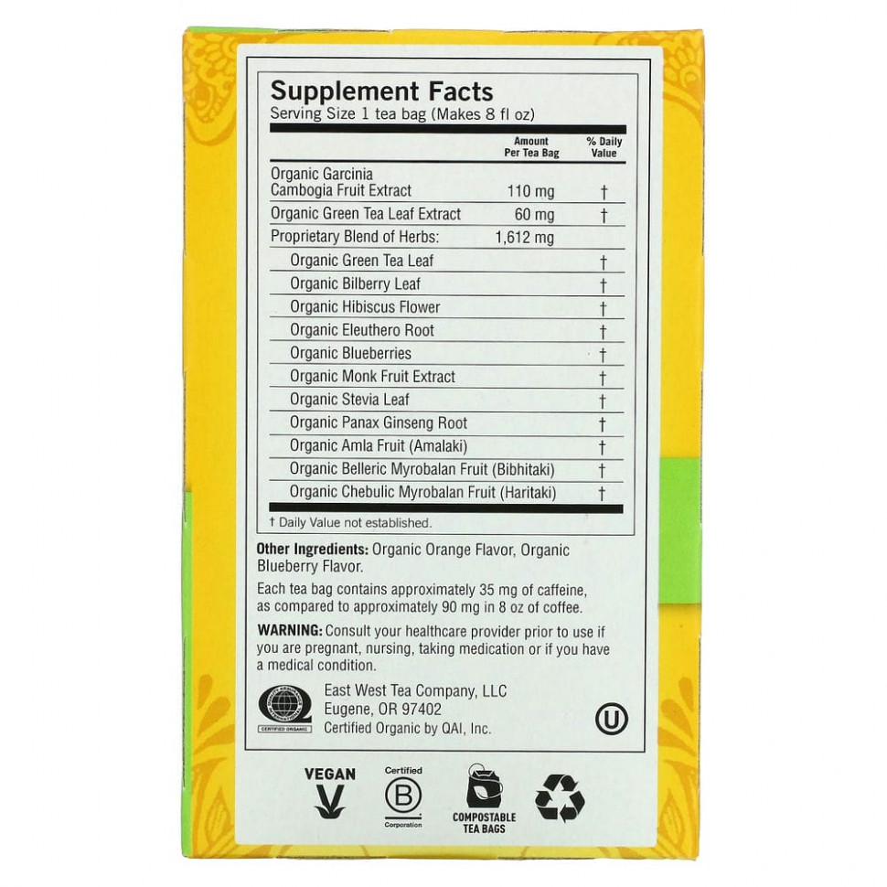 Yogi Tea, Slim Life, зеленый чай с черникой, 16 чайных пакетиков, 32 г (1,12 унции)
