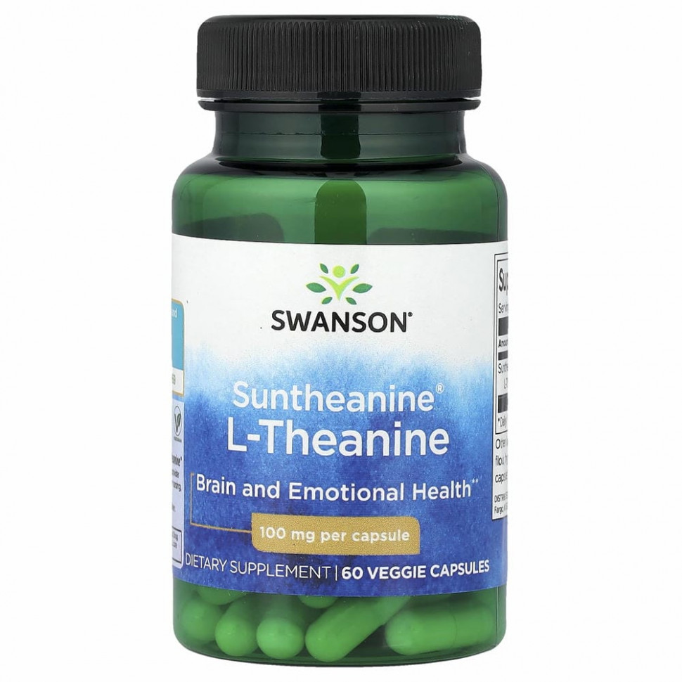 Swanson, Suntheanine, L-теанин, 100 мг, 60 растительных капсул