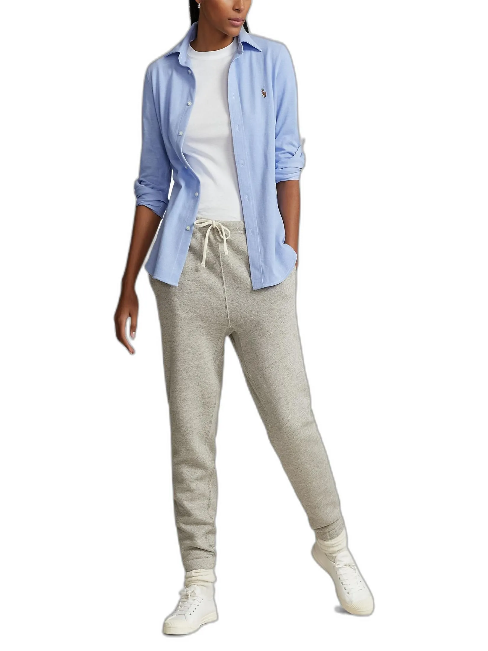 POLO RALPH LAUREN SHIRT-Knit Cotton Oxford Shirt WMPOKNIN6820163 400 BLUE