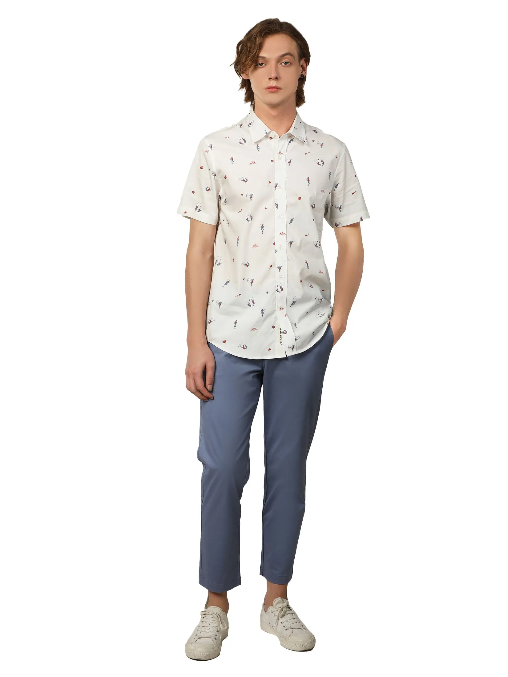 JOHN HENRY Men's Short Sleeves Shirts (Slim Fit) MERRIMENT Off White