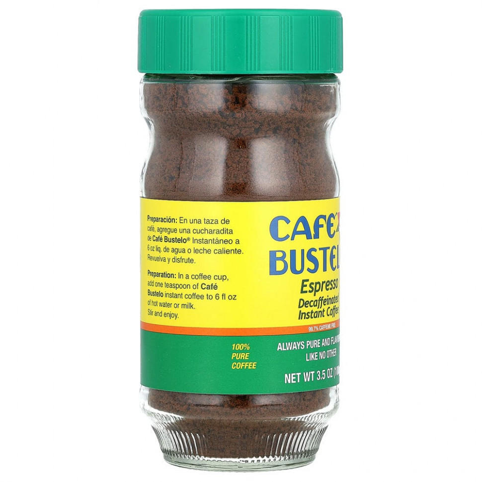 Caf? Bustelo, Espresso, растворимый кофе без кофеина, 3,5 унции (100 г)