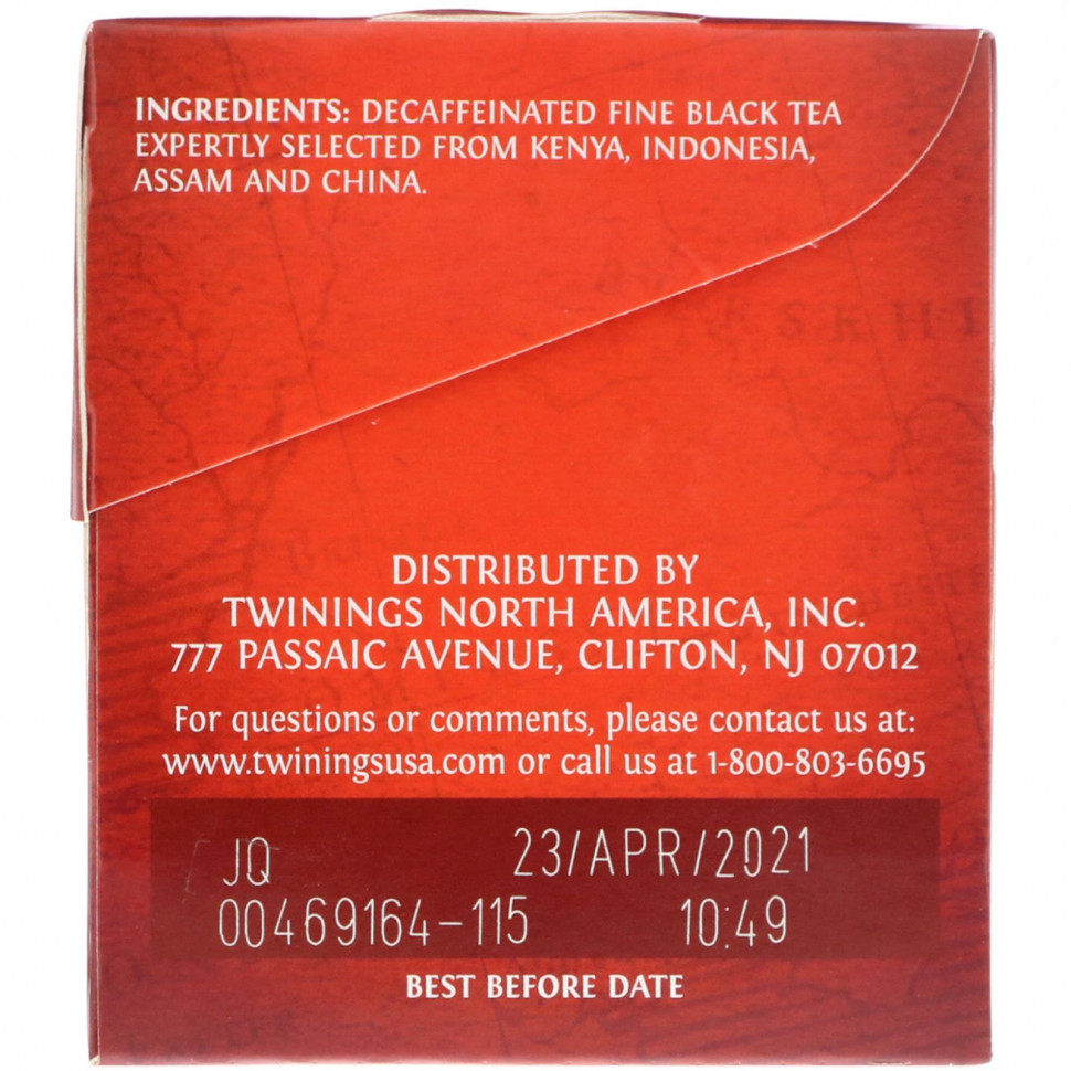Twinings, 100% чистый черный чай, английский завтрак, без кофеина, 25 чайных пакетиков, 50 г (1,76 унции)