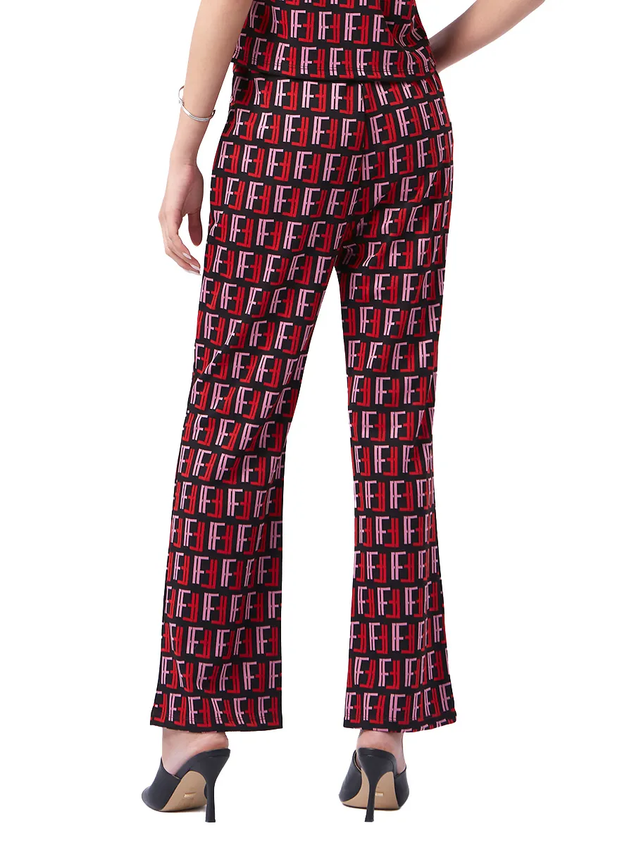 F-FASHION FF Logo Monogram Flair Leg Trousers Women MIX COLORS