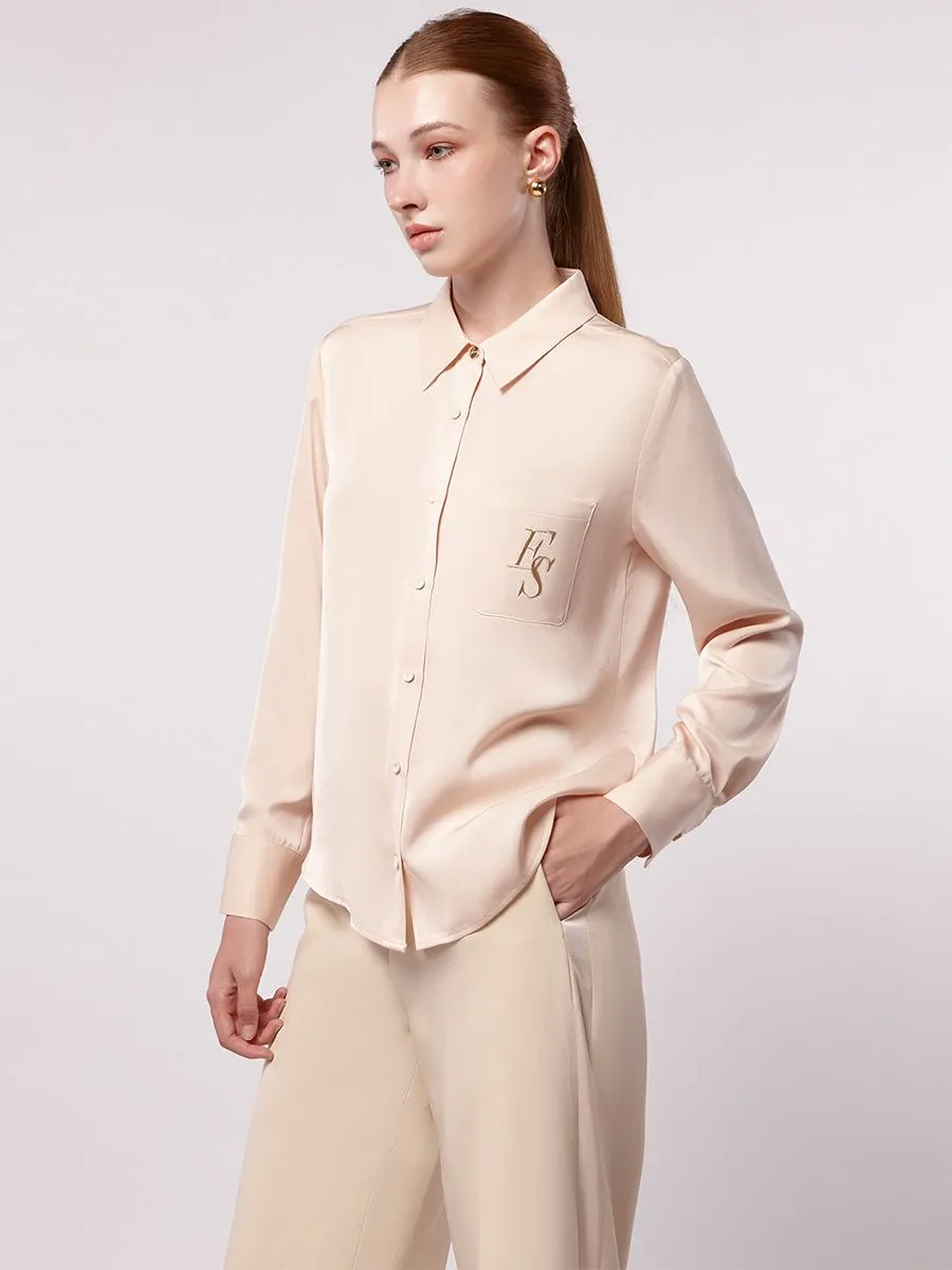 ESPADA Long Sleeve Satin Shirt Women Beige Size - M