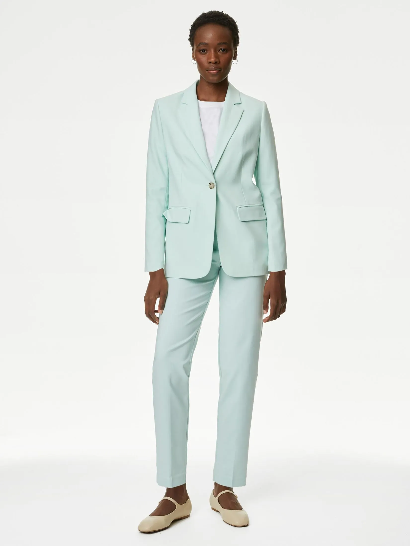 MARKS & SPENCER Women Blazer Relaxed Single Breasted Light Green