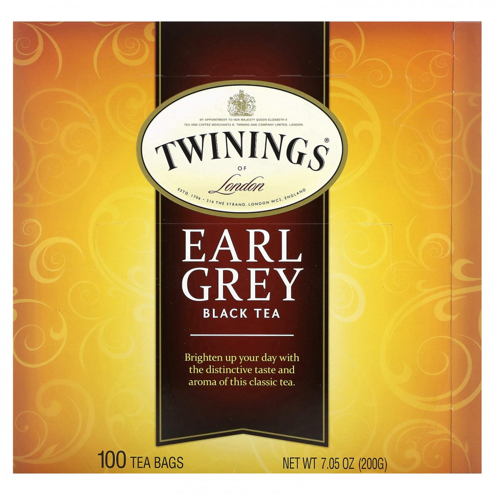 Twinings, Черный чай Earl Grey, 100 чайных пакетиков, 200 г (7,05 унции)