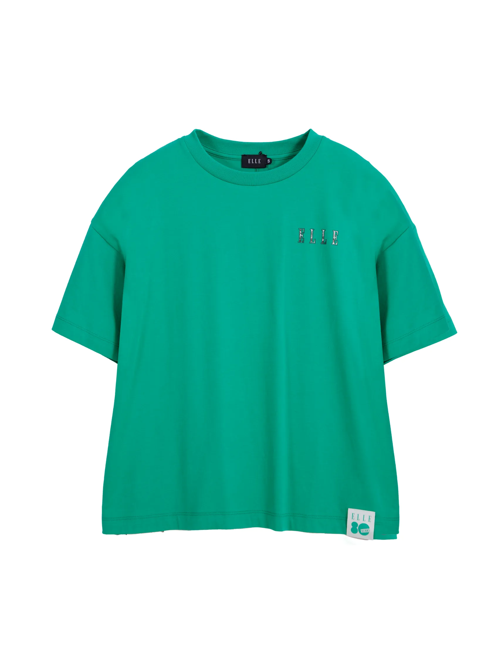 ELLE Women's Short Sleeve Crop T-Shirt in Cotton with Graphic Print W3K723 - Green | ELLE 80 YEARS LIMITED EDITION