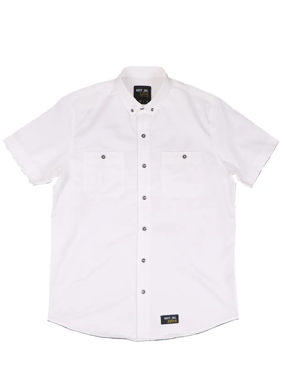 BOVY Men Shirt Short Sleeves Cotton Twill White