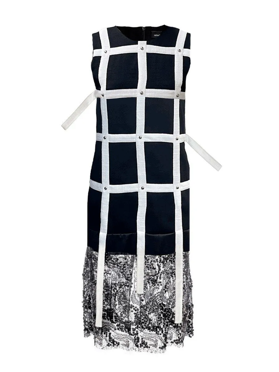 SENADA WOMEN STUDDED BLACK DRESS WITH SEQUIN LACE