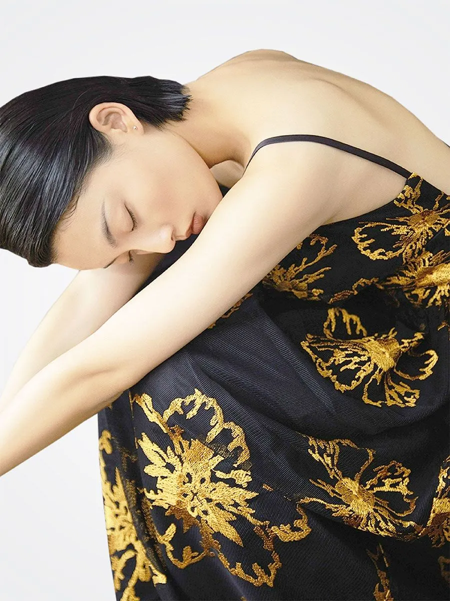 GOUDINRQC Women Dazzling Midnight Elegance Evening dress Black and Gold