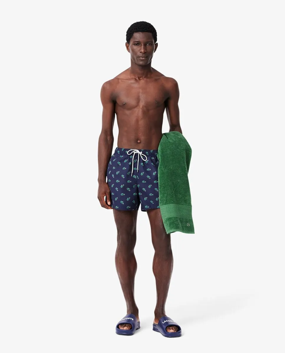 LACOSTE Crocodile Print Swim Trunks Blue