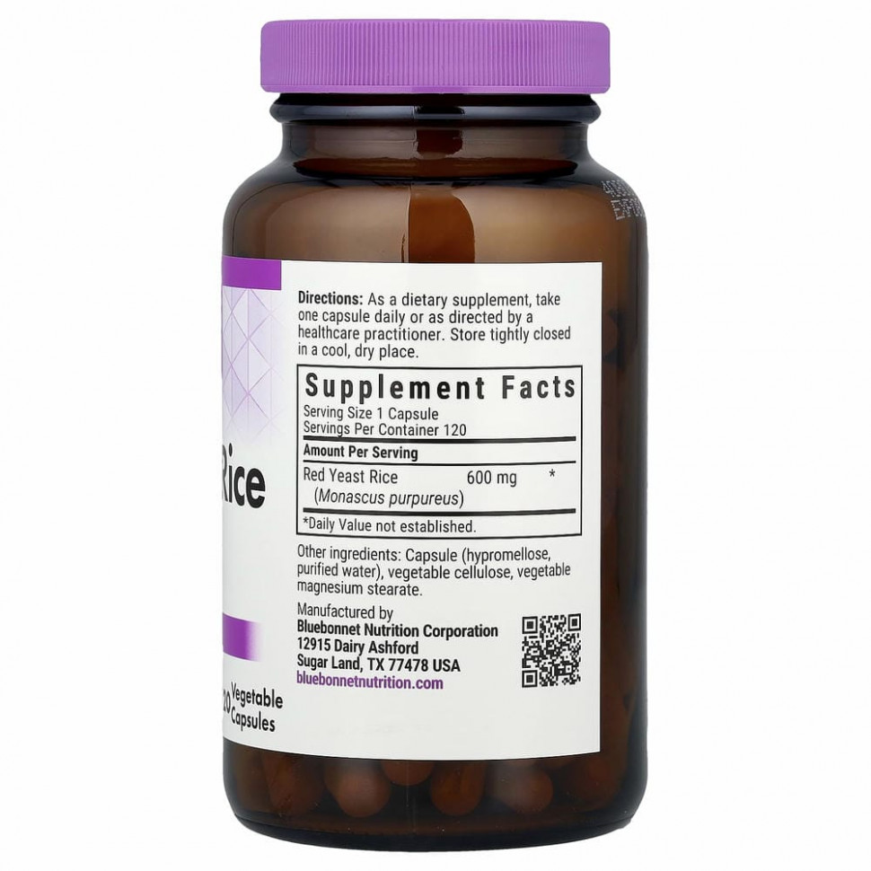 Bluebonnet Nutrition, красный ферментированный рис, 600 мг, 120 вегетарианских капсул