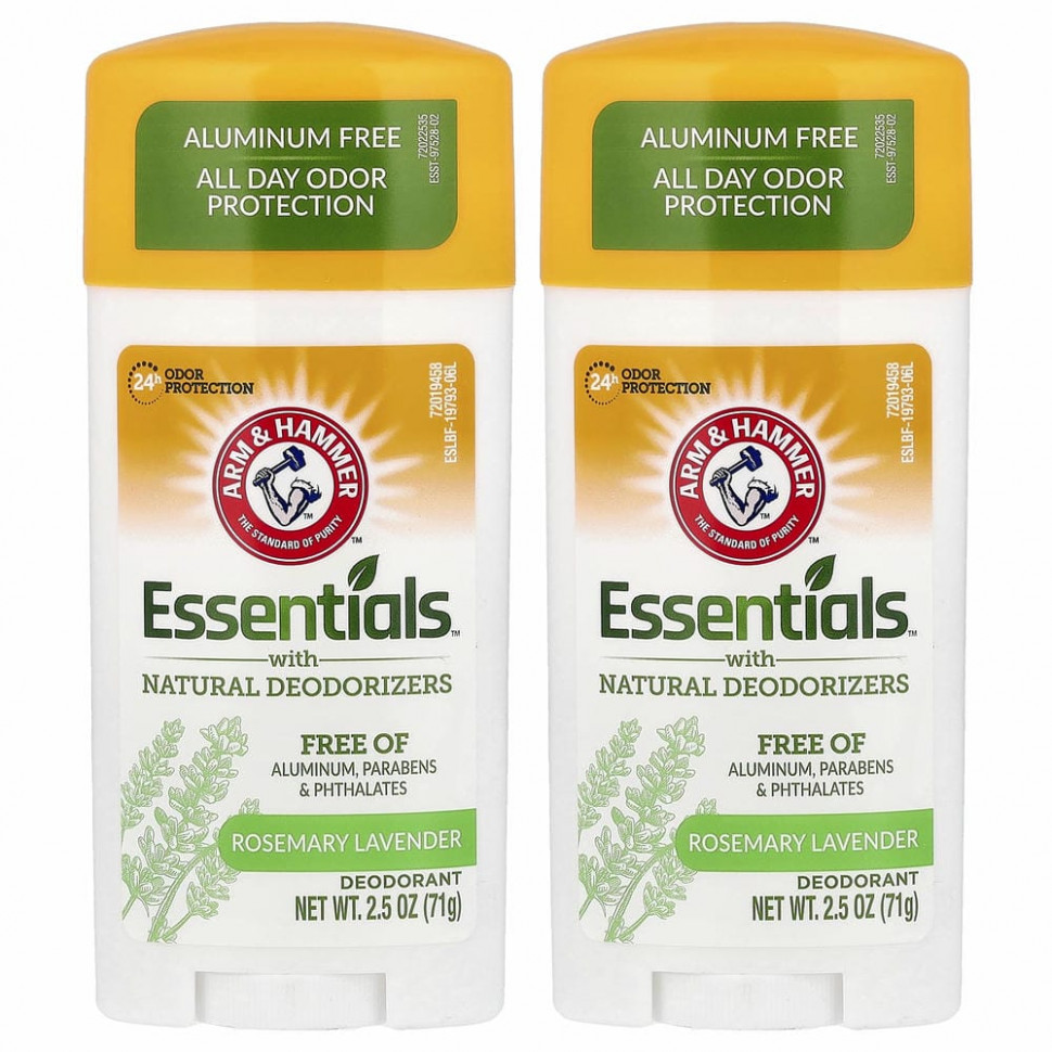 Arm & Hammer, Essentials с натуральными дезодорантами, дезодорант, розмарин и лаванда, 2 упаковки по 71 г (2,5 унции)