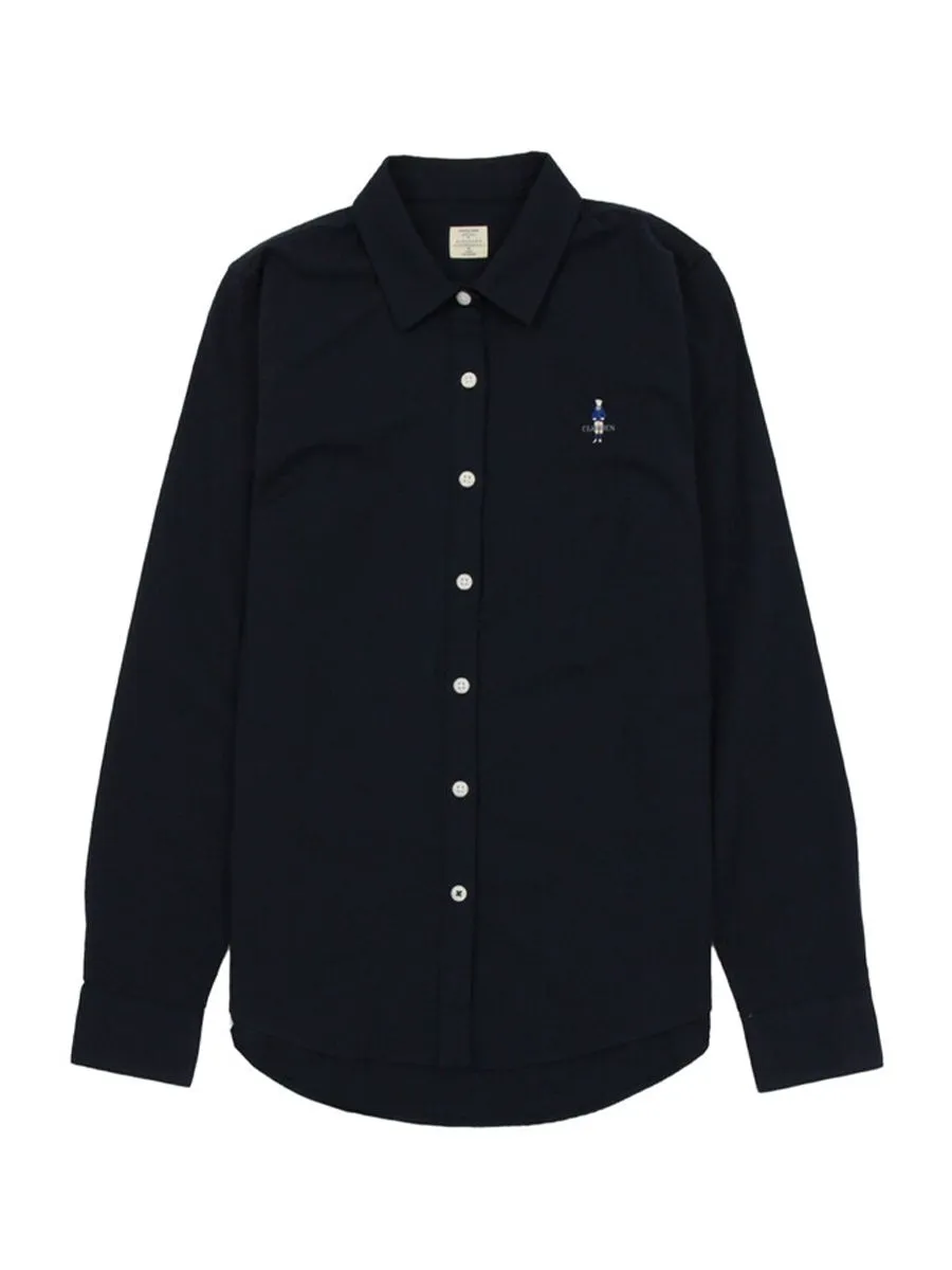 GIORDANO Women's Embroidery Oxford Shirt (Classic Man) Navy