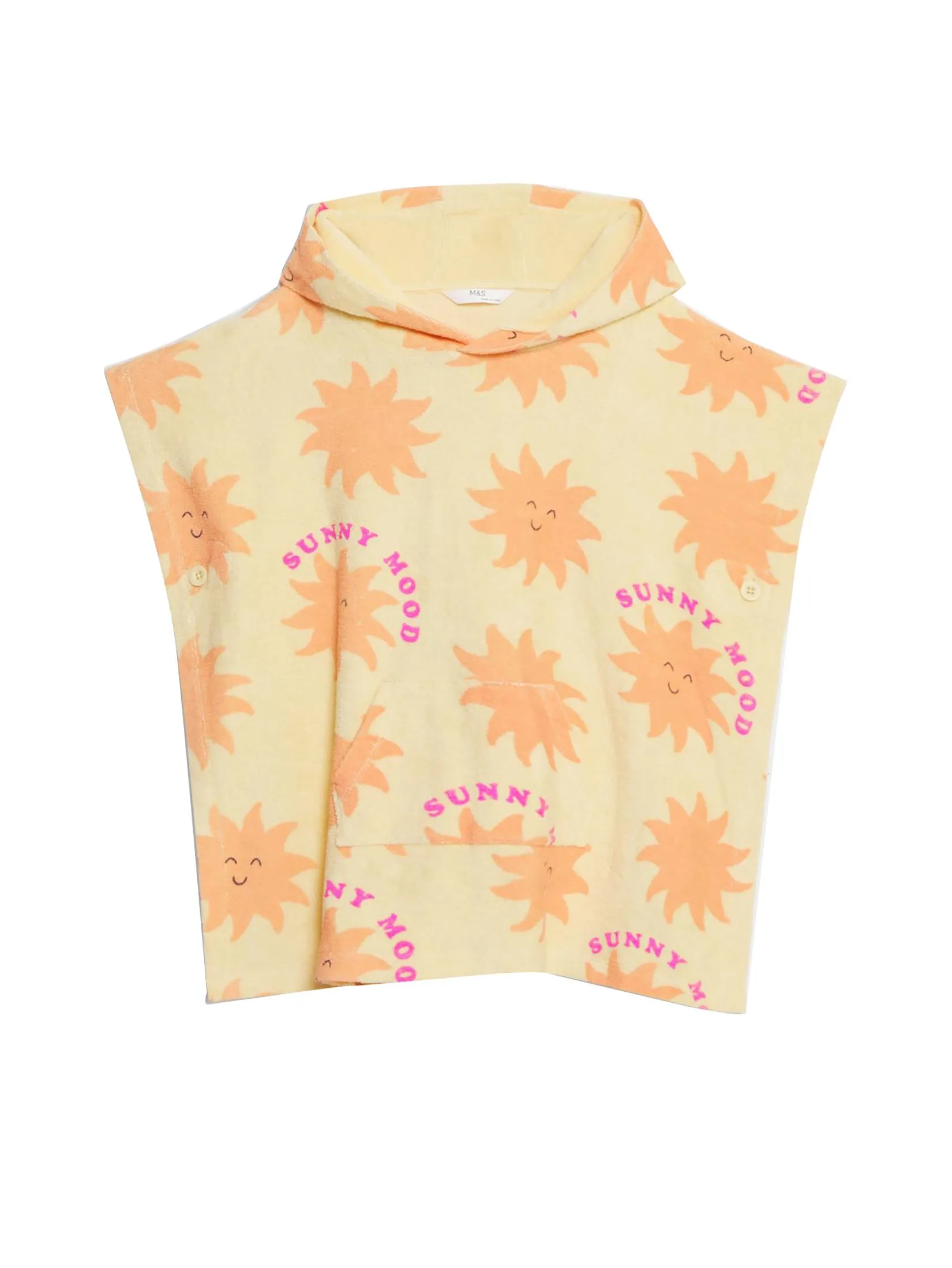 MARKS & SPENCER KIDS Girl Toddler Sun Toweling Poncho Pure Cotton Yellow Mix