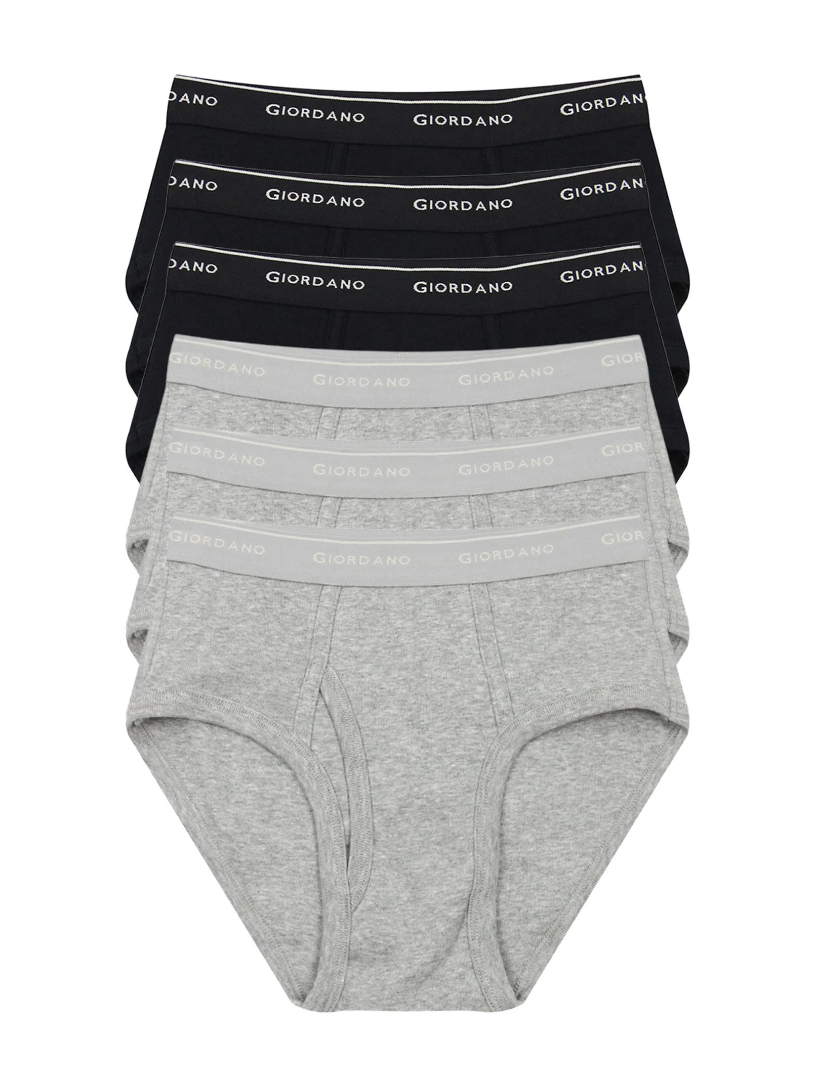 GIORDANO Men's Cotton Plain Classic Briefs (6-Pieces) Black/Grey
