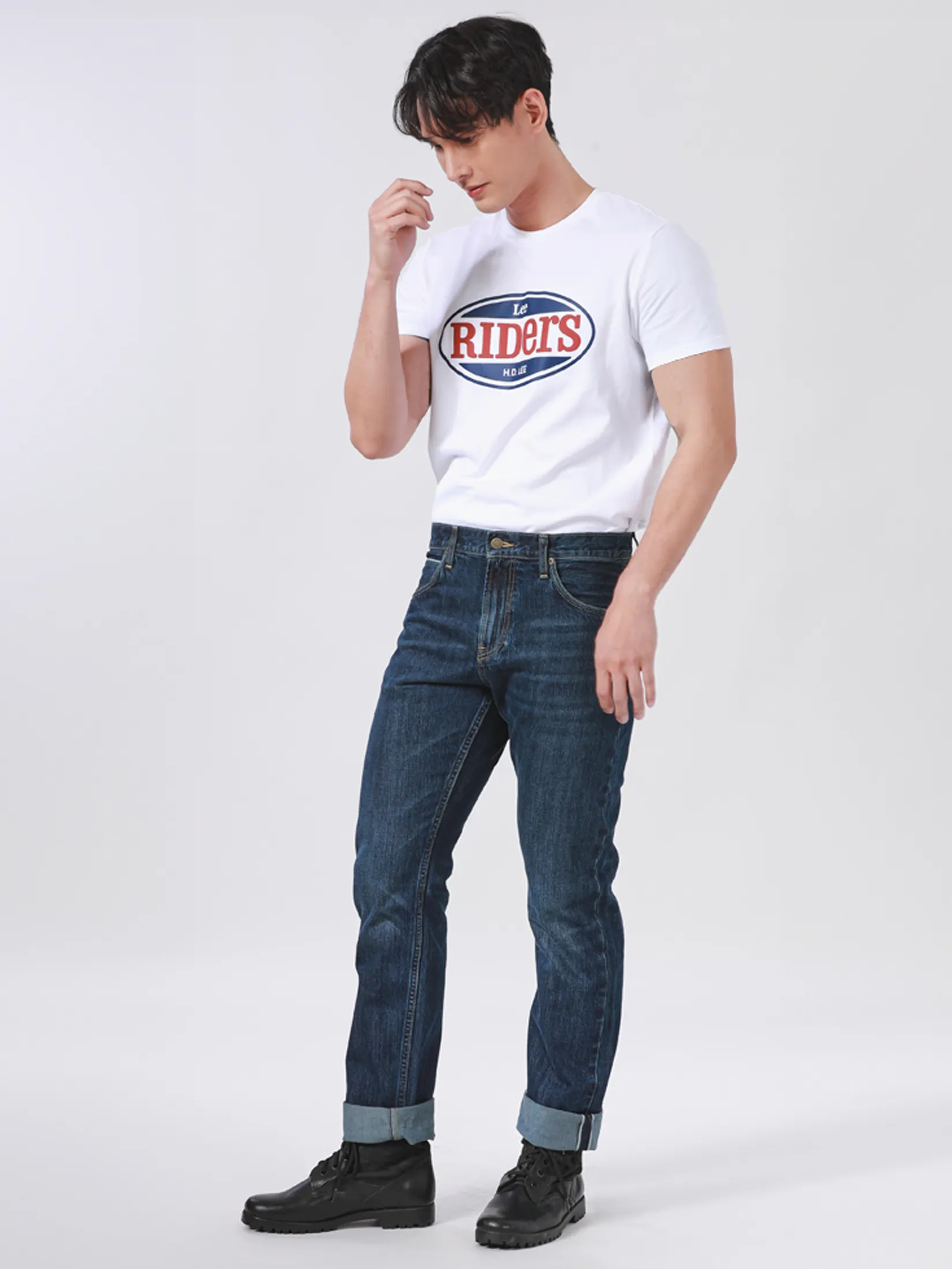 LEE Men s Jeans (Red Selvedge) Lee Riders Collection Mid Knox Fit Mid Indigo