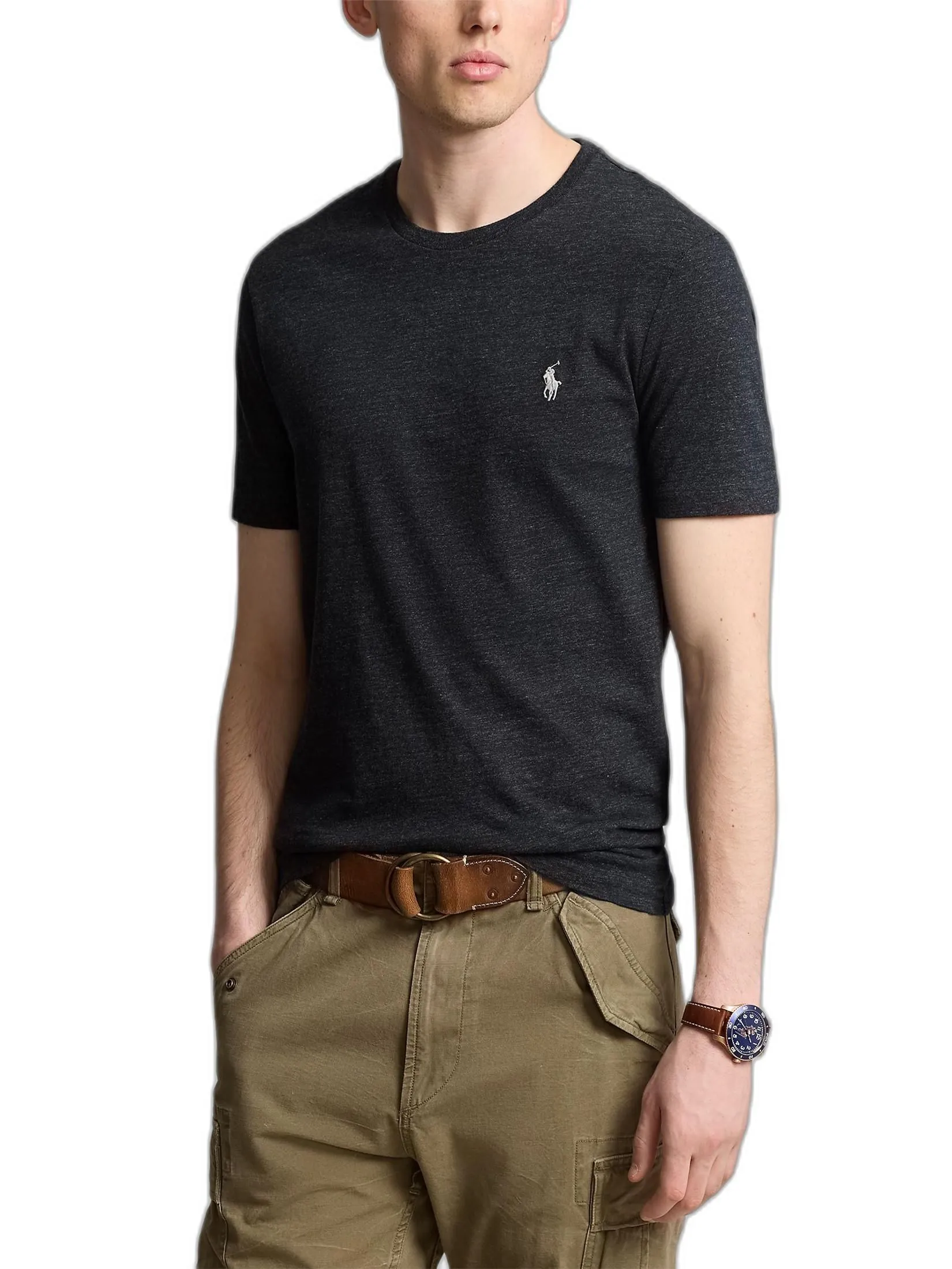 POLO RALPH LAUREN Custom Slim Fit Jersey Crewneck T-Shirt  MNPOTSH1N820684  001 BLACK