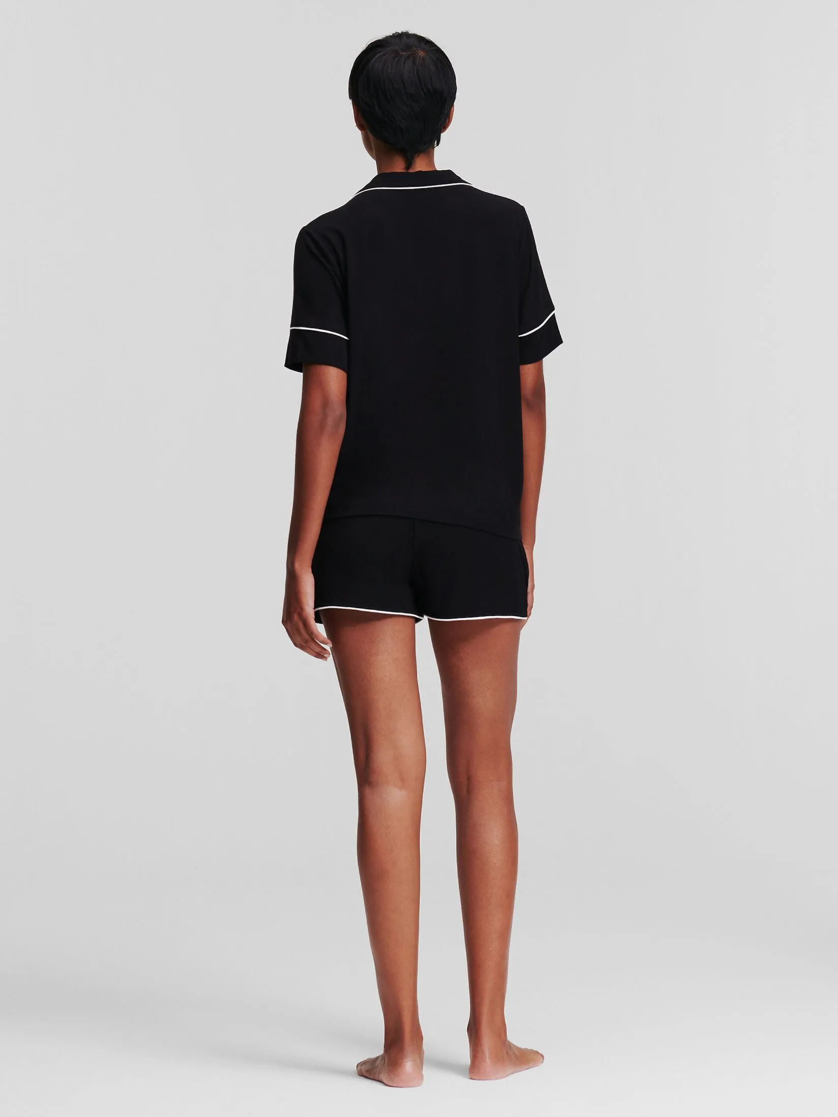 KARL LAGERFELD LOGO JERSEY PJ SET BLACK