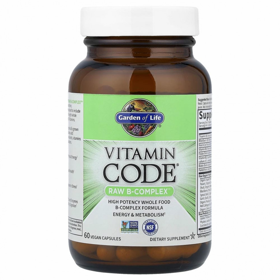 Garden of Life, Vitamin Code, Raw B-Complex, комплекс витаминов группы В, 60 веганских капсул