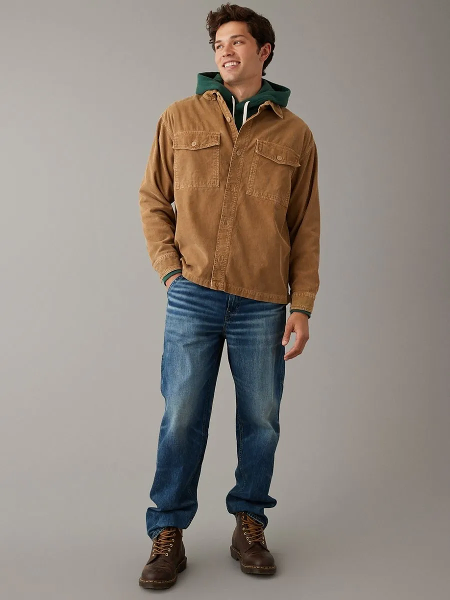 AMERICAN EAGLE MEN FIELD KHAKI GARMENT DYED CORDUROY OVERSHIRT 125 SOFT MUSLIN