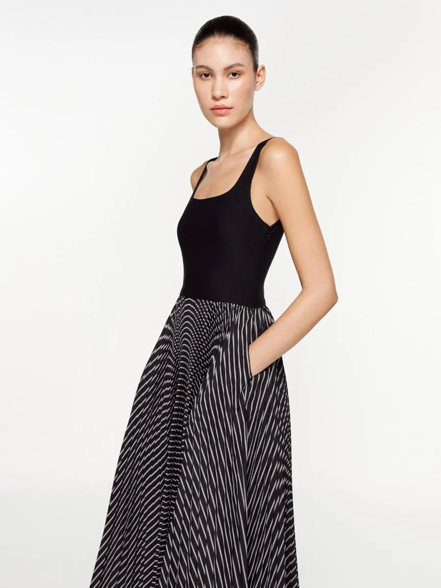 ASAVA ( SS24 ) Striped Pleated Women Midi Dress Black