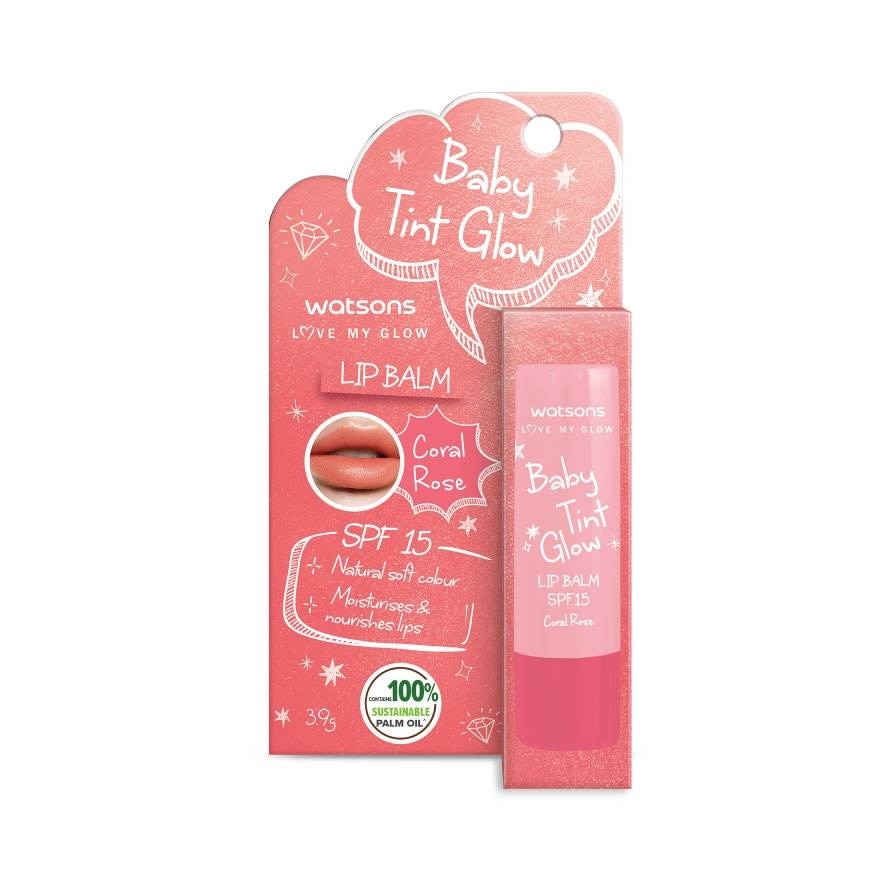 Watsons Baby Tint Glow  Lip Balm Coral Rose 3.9g SPF15