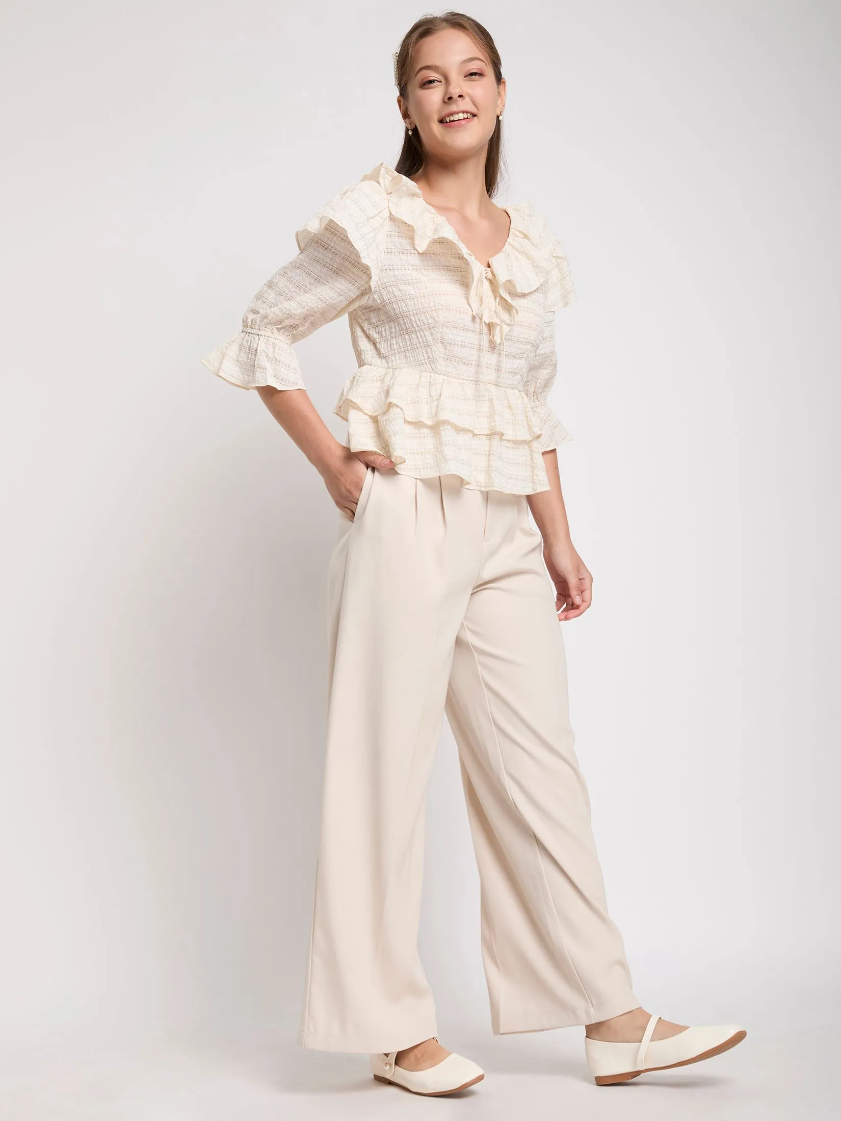 LOLITA Women Top V-Neck Chiffon With Ruffle