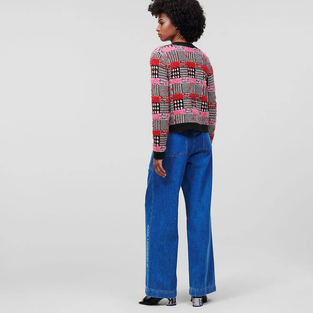 KARL LAGERFELD BOUCLÉ CARDIGAN BOUCLE PINK CHECK