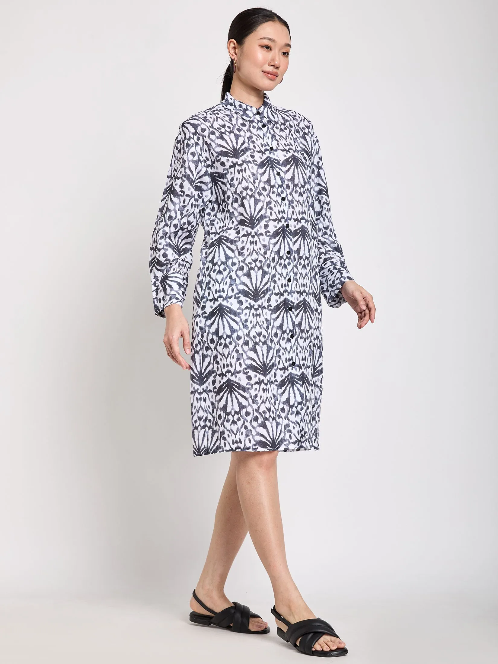 SIMPLICITY Women Dress Long Sleeves Collar Neck Print