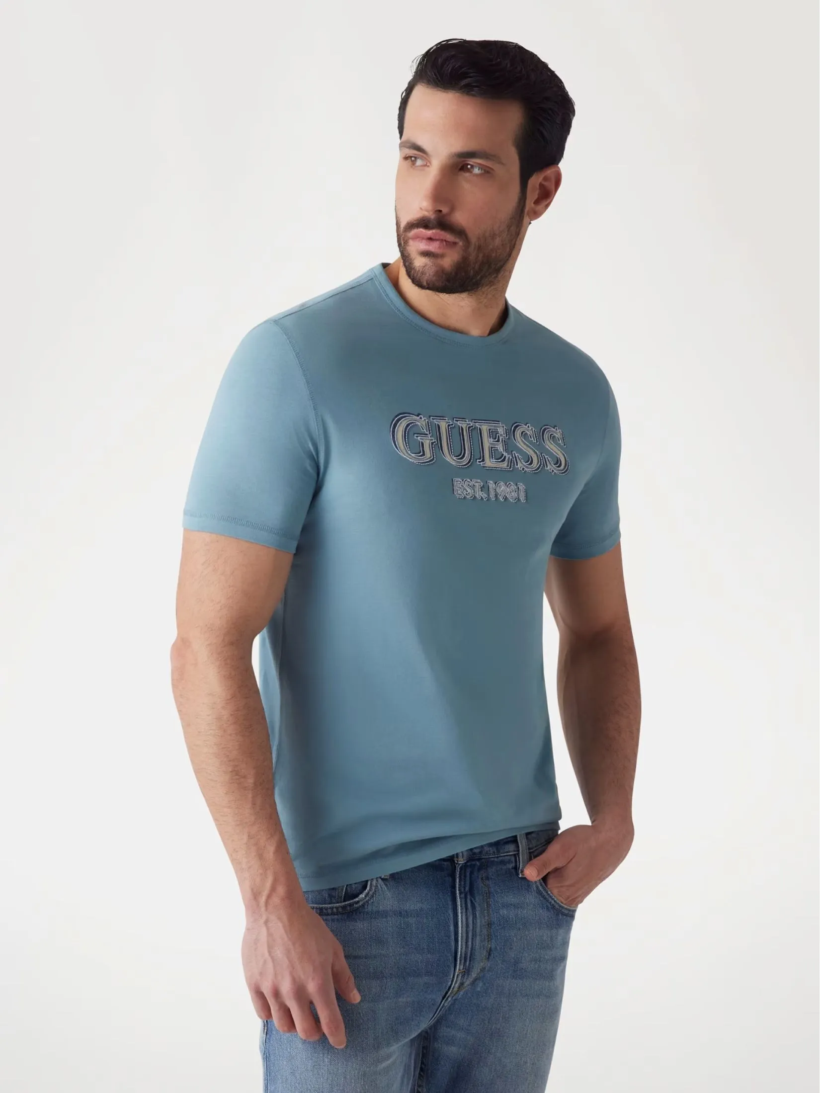 GUESS GUESS MEN  Front Logo   T-Shirt  M5GI07I3Z14  -  Blue