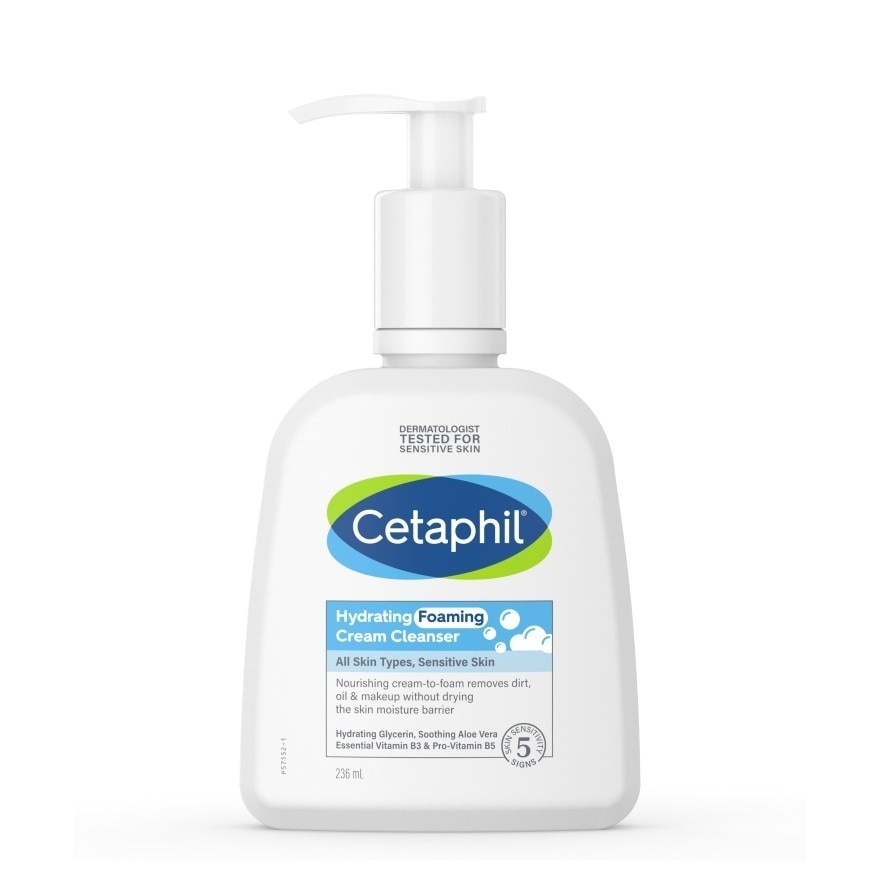 Cetaphil Hydrating Foaming Cream Cleanser 236 ml. cream-to-foam cleanser